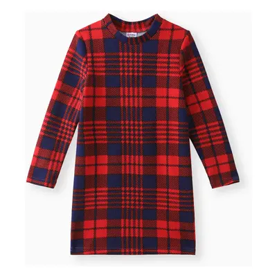 Kid Girl Plaid Stand Collar Long-sleeve Dress