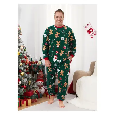 Christmas Pajamas Family Matching Fleece Gingerbread Man Long Sleeves Pajamas Sets with Pockets