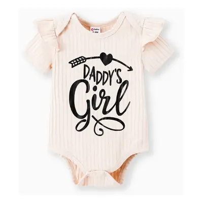 Baby Girl Letter Print Ribbed Ruffle Short-sleeve Romper