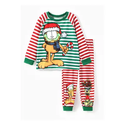 Garfield Family matching Christmas Colorblock Striped Pattern Pajama Set(Flame Resistant)