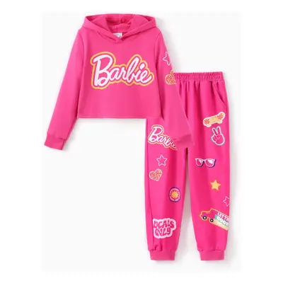 Barbie Kid Girl 2pcs Character Hooded Long-sleeve Sweatshirt And Allover Print Pants Set