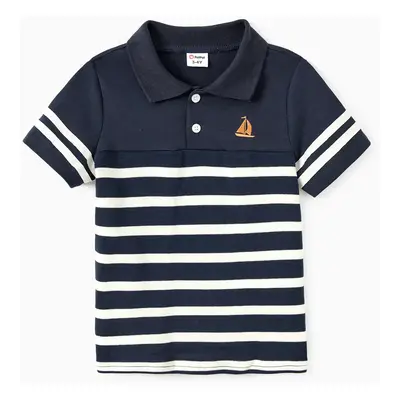 Family Matching Sets Preppy Style Cotton Striped Polo Shirt or Henley Neck Button Up H-Line Dres