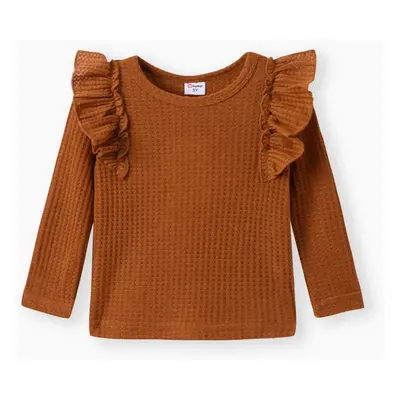 Toddler Girl Ruffled Waffle Solid Long-sleeve Tee