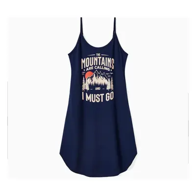 Quick-Dry Family Matching Mountain Graphic Slogan Print Oversize Tee or Flowy Strap Dress with P