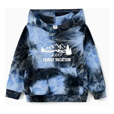 Family Matching Tops Blue-Black Tie-Dye Family Vacation Drawstring Hoodie with Pockets