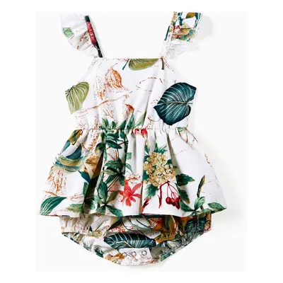 Family Matching Beach Shirt and Floral Button-Front Strap Dress Sets