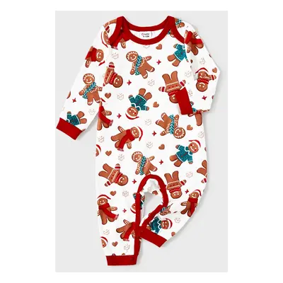 Christmas Family Matching Cartoon Gingerbread Man Allover Print Pajamas Sets