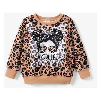 Kid Girl Cartoon Tie Dyed/ Leopard Print Pullover Sweatshirt