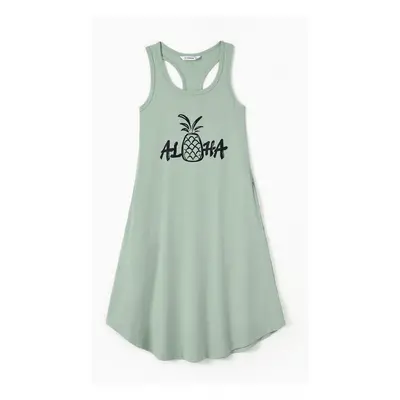 Mommy and Me Sleeveless Letter Print Pineapple Graphic Dress