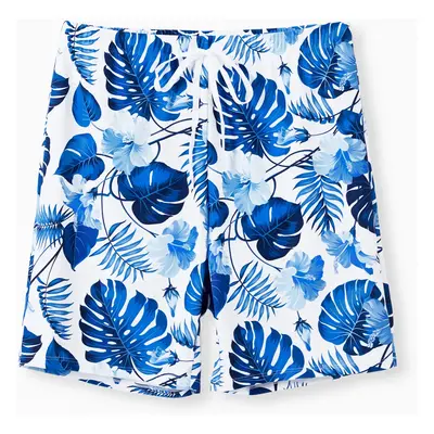 Family Matching Floral Drawstring Swim Trunks or Ruffle One Shoulder Swimsuit with single Strap