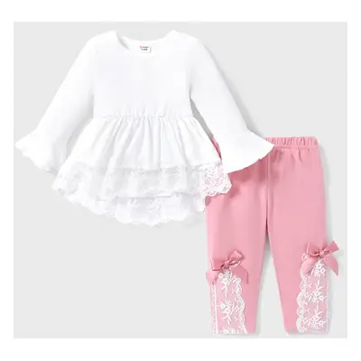 2pcs Baby Girl Sweet Lace Bowknot Long Sleeve Set