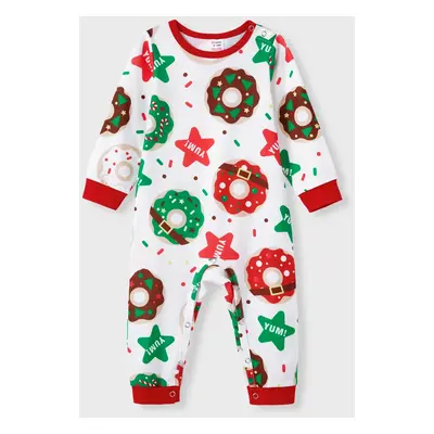 Christmas Family Matching Donut Worry Be Happy Allover Pants Pajamas Sets with Drawstring and Po