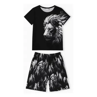 Animal Pattern Lion 2pcs Avant-garde Suit for Boy, Polyester/Spandex, Regular Kid Suits