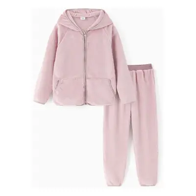 Kid Girl 2PCS Fleece Hooded Jacket and Sweatpants Set