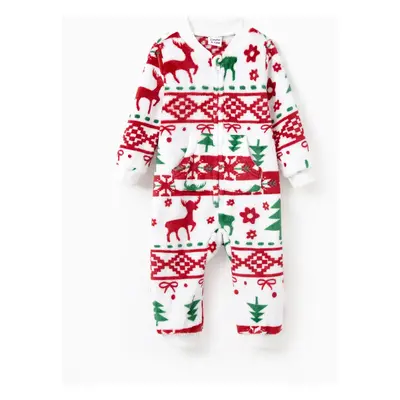 Matching Christmas Pullover Flannel Fleece Mid-Neck Zipper Tops with Pocket