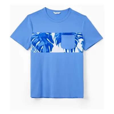 Family Matching Sets Blue Tropical Floral Panel Tee or Ruffle Neck Cross Back High-Low Strap Dre