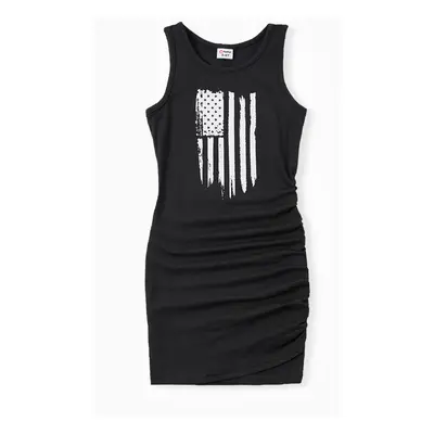 Mommy and Me American Flag Sleeveless Ruched Dress