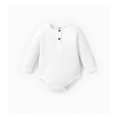 Baby Boy/Girl 95% Cotton Ribbed Long-sleeve Button Up Romper