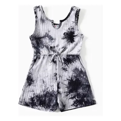 Mommy and Me Black and white Tie-dyed Drawstring Romper