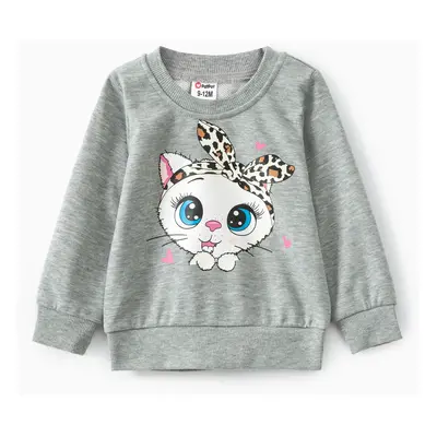 Baby Girl Cat Print Long-sleeve Pullover Sweatshirt