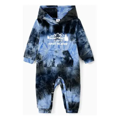 Family Matching Tops Blue-Black Tie-Dye Family Vacation Drawstring Hoodie with Pockets