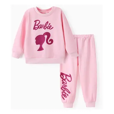 Barbie 2pcs Toddler Girl Character Letter Print Cotton Pullover Sweatshirt and Elasticized Pants