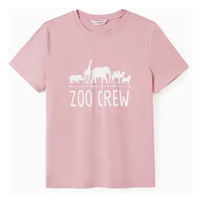 Family Matching Cotton Short Sleeves Round Neck Animal Theme Zoo Crew Graphic Tee