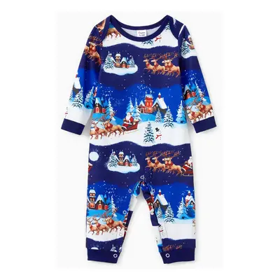 Christmas Family Matching Santa Sleigh With Reindeer Pattern Pajamas Sets with Pockets