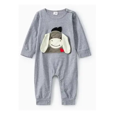 Donkey Embroidery 3D Ear Design Long-sleeve Green Baby Jumpsuit