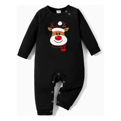 Christmas Family Matching Cartoon Reindeer Patch Long-sleeve Tops