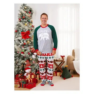 Family Christmas Pajamas Raglan Sleeves Polar Bear Graphic Allover Pattern Pants PJS with Drawst