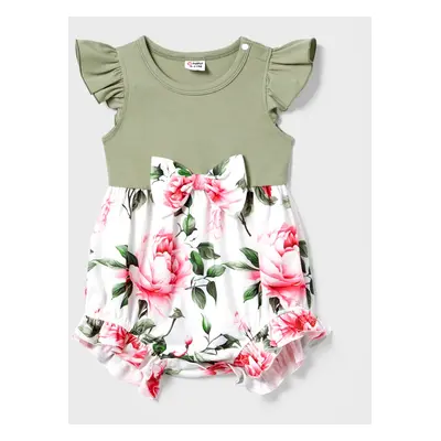 Matching Family Raglan-Sleeve T-shirt and Flutter Shoulder Floral Dress Sets