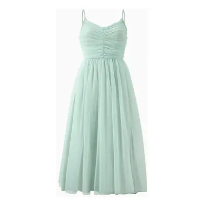 Mommy and Me Green Ruched Smocked Back Tiered Tulle Strap Dress