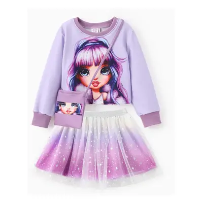 Rainbow High Toddler/Kid Girl 3pcs Jade/Ruby/Violet Character Print Sweatshirt And Graffiti/Grad