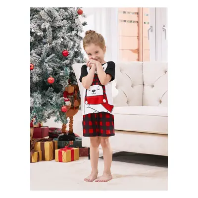 Christmas Pajamas Family Matching Xmas Bear Raglan Short Sleeves Top Plaid Shorts Pajamas Sets