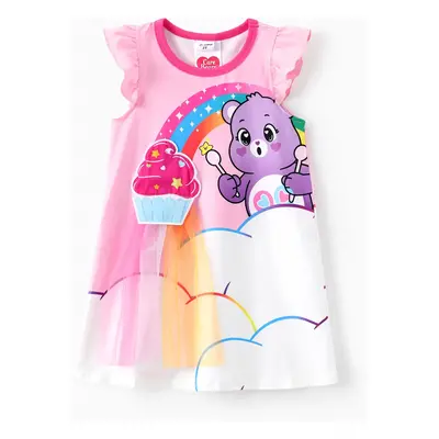 Care Bears Toddler Girls 1pc Rainbow Cupcake with Character Print Flutter-sleeve Dress