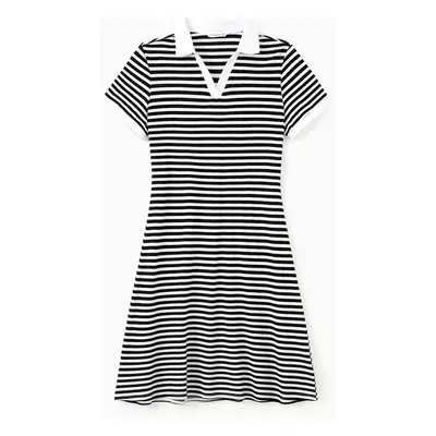 Family Matching Sets Striped Color Block Polo Shirt or A-Line V-Neck Short Sleeves Dress