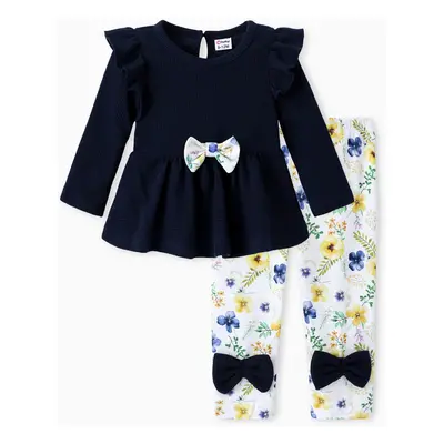 Baby Girl Clothes 2pcs Ruffled Top and Floral Leggings Set