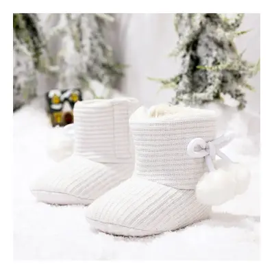 Baby / Toddler Girl Knitted Bowknot Fluff Ball Fleece-lining Prewalker Shoes