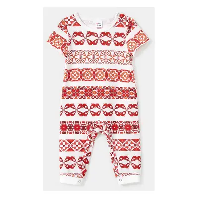 Family Matching Fair Isle Printed Short-Sleeve Top and Pocketed Shorts Pajamas Sets