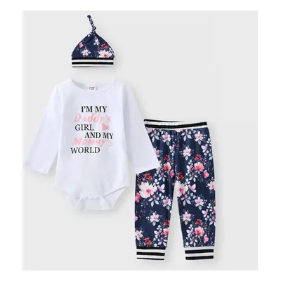 3pcs Baby Girl 95% Cotton Long-sleeve Letter and Floral Print Set