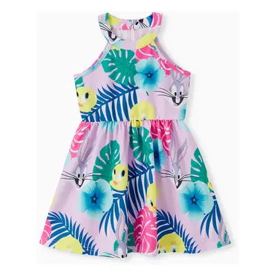 Looney Tunes Family Matching Flower Palm Leaf Character Print Onesie/Sleeveless Dress/T-shirt