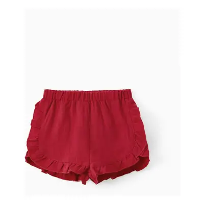 Baby Girl 100% Cotton Solid Ruffle Trim Shorts