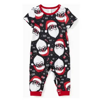 Christmas Pajamas Family Matching Cool Black Santa Claus Graphic Short Sleeves Pajamas Sets