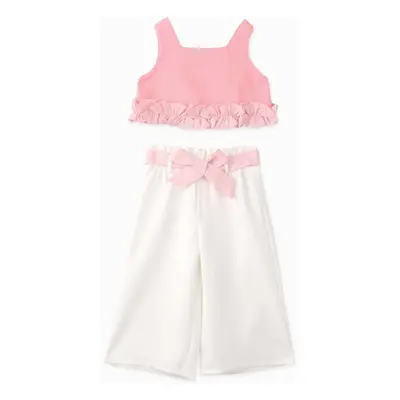 Toddler Girl 2pcs Ruffled Crop Top and Pants Set