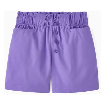 Cute High-Waisted Lace Shorts for Girls, Polyester Fabric, 1pc Set, Casual Style, Solid Color