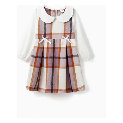 Toddler Girl Doll Collar Plaid Bowknot Design Long-sleeve Dress