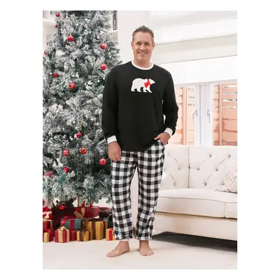 Christmas Family Pajamas Sets Glow in the Dark Polar Bear Top and Checkered Plaid Pants