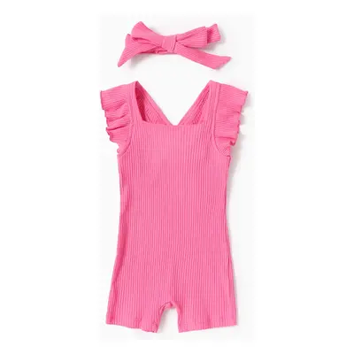 Baby Girl 2pcs Ruffled Sleeveless Jumpsuit with Headband