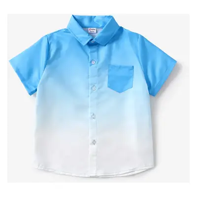 Kid Boy Casual Gradual Change Lapel Short Sleeve Shirt